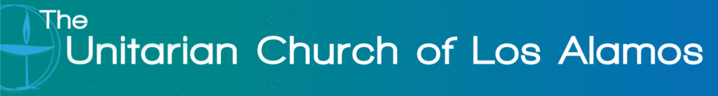 logo for Unitarian Church of Los Alamos, white text on green background